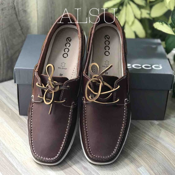 ECCO Dip Moc Boat Cognac Leather Brown AUTHENTIC - Picture 8 of 8